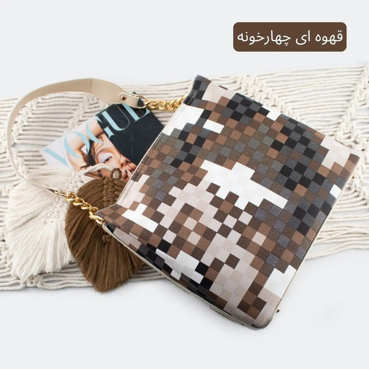 کیف زنانه مدل سطلی جنس چهارخانه خارجی